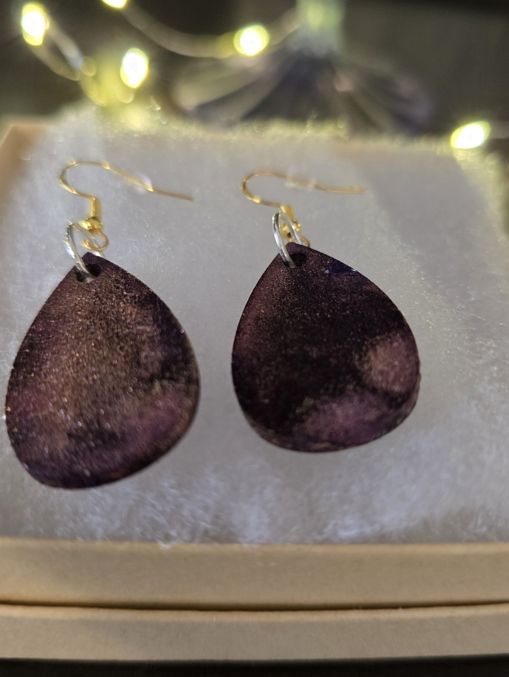 HANDCRAFTED Wood Dangle Earrings HANDPAINTED Delicate Piercing ARTISAN Jewelry - Picture 6 of 10